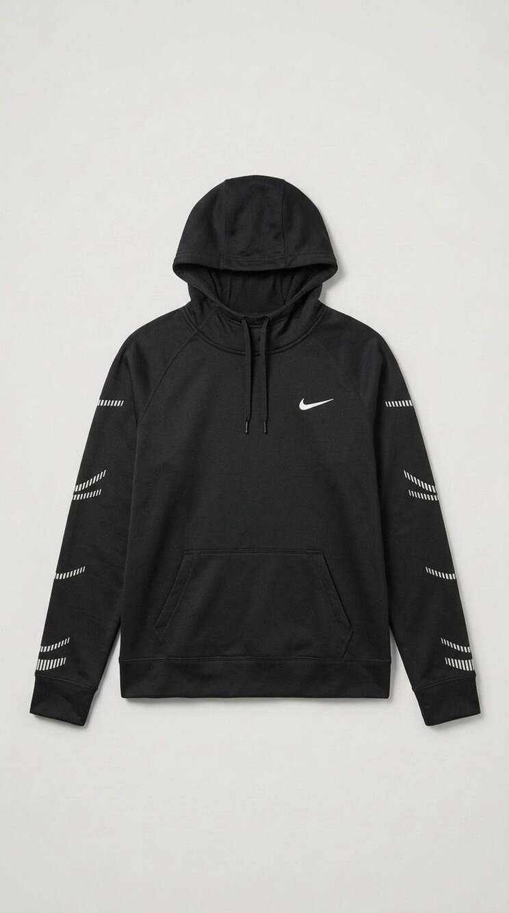 Nike Dri-Fit Hoodie Size Small Black Reflective Arm Stripes Pullover
